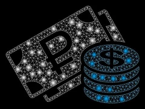 Flare Mesh 2D Rouble and Dollar Cash with Flare Spots 스톡 일러스트