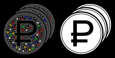 Flare Mesh 2D Rouble Coins Icon with Flare Spots Stock Illustration