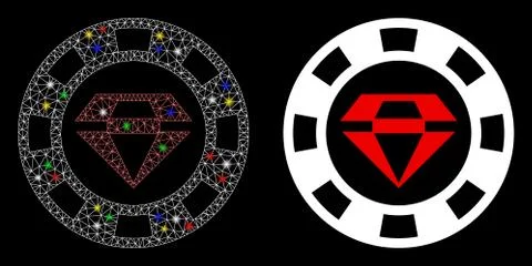 Flare Mesh 2D Ruby Casino Chip Icon with Flare Spots Illustrazione stock