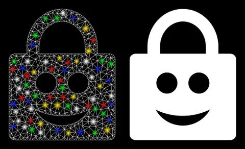 Flare Mesh 2D Smiled Lock Icon with Flare Spots Stock Illustration
