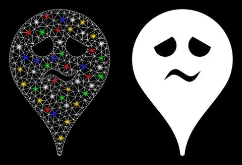 Flare Mesh 2D Trouble Smiley Map Marker Icon with Flare Spots Stock Illustration