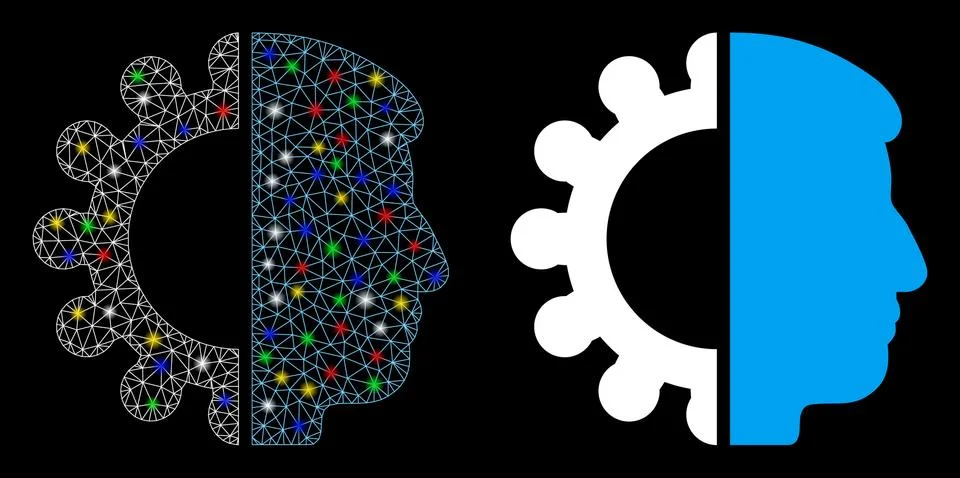 Flare Mesh Carcass Android Head Icon with Flare Spots Illustrazione stock