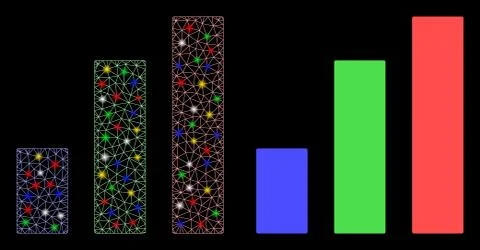 Flare Mesh Carcass Bar Chart Icon with Light Spots Illustrazione stock