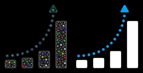 Flare Mesh Carcass Bar Chart Trend Icon with Flare Spots Illustrazione stock