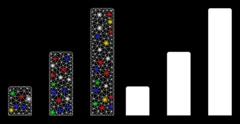 Flare Mesh Carcass Bar Chart Icon with Flare Spots 스톡 일러스트