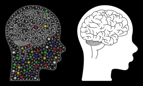 Flare Mesh Carcass Brain Icon with Flare Spots Stock Illustration