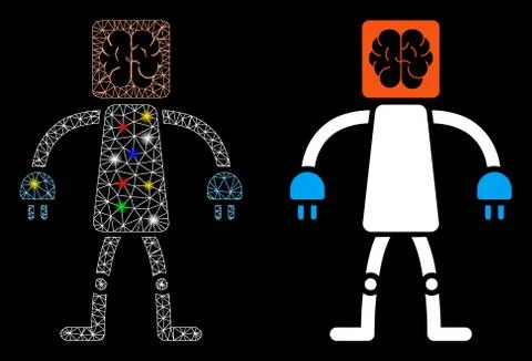 Flare Mesh Carcass Brain Robot Icon with Flare Spots Stock Illustration