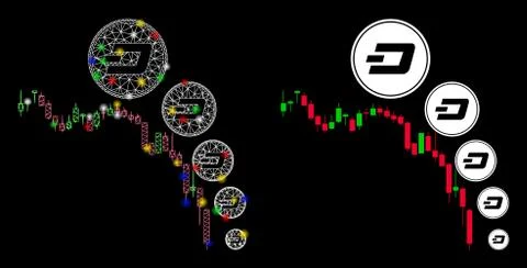 Flare Mesh Carcass Candlestick Chart Dashcoin Deflation Icon with Flare Spots Stock Illustration