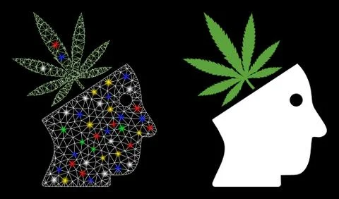 Flare Mesh Carcass Cannabis Thinking Head Icon with Flare Spots Stock Illustration
