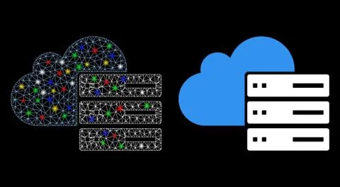 Flare Mesh Carcass Cloud Computing Icon with Flare Spots Stock Illustration