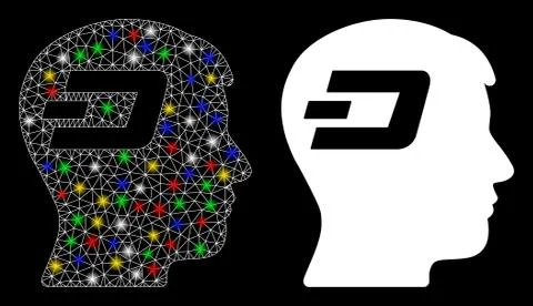 Flare Mesh Carcass Dash Brain Icon with Flare Spots Stock Illustration