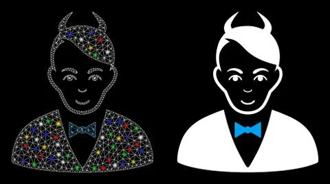 Flare Mesh Carcass Devil Icon with Flare Spots Illustrazione stock