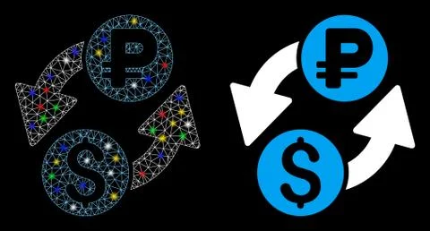 Flare Mesh Carcass Dollar Rouble Exchange Icon with Flare Spots Stock Illustration