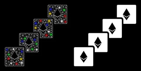 Flare Mesh Carcass Ethereum Blockchain Icon with Flare Spots Illustrazione stock