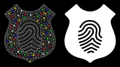 Flare Mesh Carcass Fingerprint Shield Icon with Flare Spots Stock Illustration