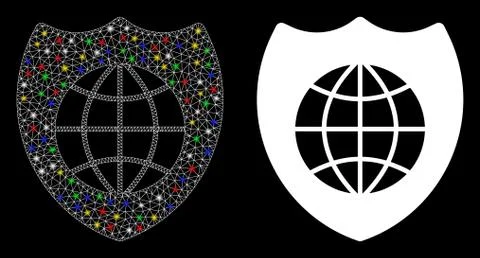 Flare Mesh Carcass Global Shield Icon with Flare Spots Stock Illustration