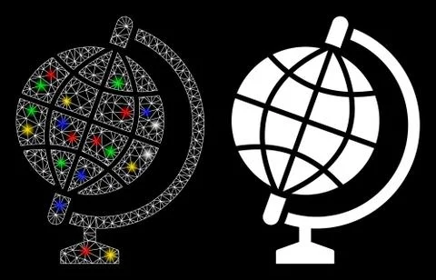 Flare Mesh Carcass Globe Icon with Flare Spots Illustrazione stock