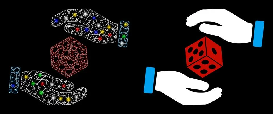 Flare Mesh Carcass Hands Throw Dice Icon with Flare Spots Stock Illustration