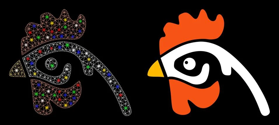 Flare Mesh Carcass Hen Head Icon with Flare Spots Stock Illustration