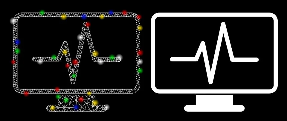 Flare Mesh Carcass Line Chart Monitoring Icon with Light Spots 库存插图