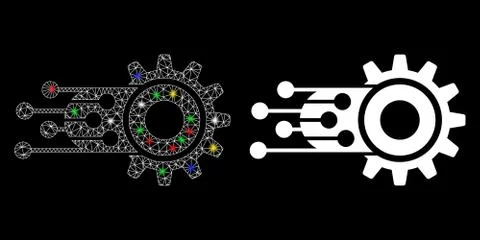 Flare Mesh Carcass Machine Learning Icon with Flare Spots イラスト素材