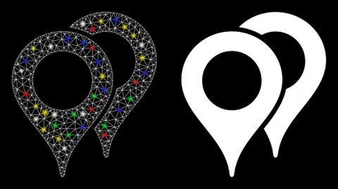 Flare Mesh Carcass Map Pointers Icon with Flare Spots Stock Illustration