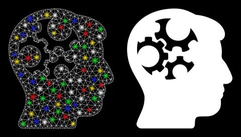 Flare Mesh Carcass Mind Gears Icon with Flare Spots Stock Illustration