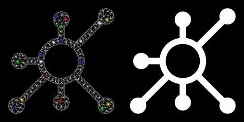 Flare Mesh Carcass Network Node Icon with Flare Spots イラスト素材