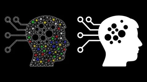 Flare Mesh Carcass Neural Computer Links Icon with Flare Spots Stock Illustration