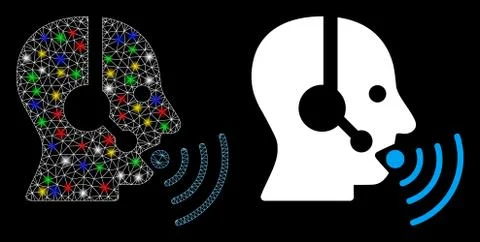 Flare Mesh Carcass Operator Talking Sound Waves Icon with Flare Spots Illustrazione stock