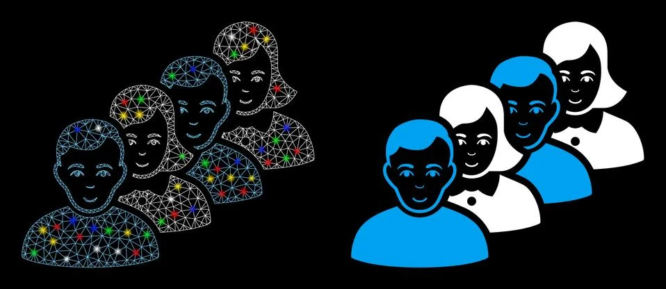 Flare Mesh Carcass People Queue Icon with Flare Spots Stock Illustration