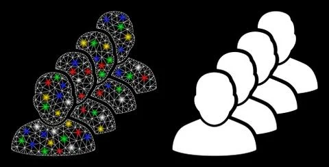 Flare Mesh Carcass People Queue Icon with Flare Spots Stock Illustration