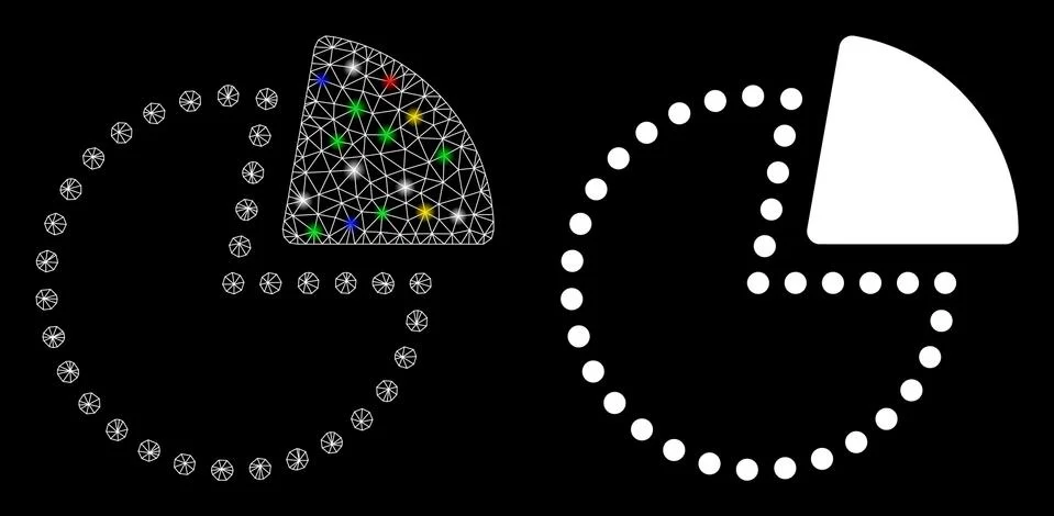 Flare Mesh Carcass Pie Chart Icon with Flare Spots Stockillustratie