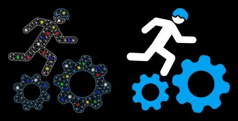 Flare Mesh Carcass Running Developer Over Gears Icon with Flare Spots イラスト素材