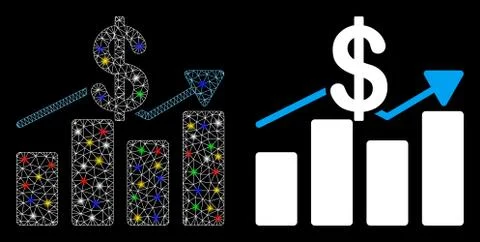 Flare Mesh Carcass Sales Chart Icon with Flare Spots Illustrazione stock