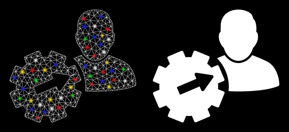 Flare Mesh Carcass User Integration API Gear Icon with Light Spots イラスト素材