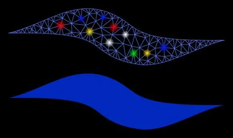 Flare Mesh Carcass Wave Shape Icon with Flare Spots Illustrazione stock