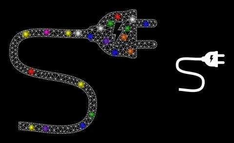 Flare Mesh Electric Plug Cable Icon with Constellation Colorful Lightspots 스톡 일러스트