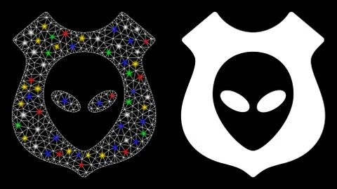 Flare Mesh Network Alien Shield Icon with Flare Spots Stock Illustration