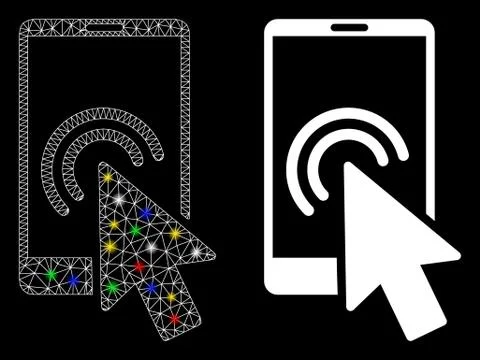 Flare Mesh Network Arrow Double Click Smartphone Icon with Flare Spots Stock Illustration