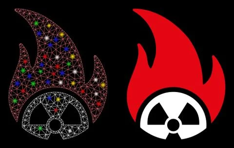 Flare Mesh Network Atomic Fire Icon with Flare Spots Illustrazione stock