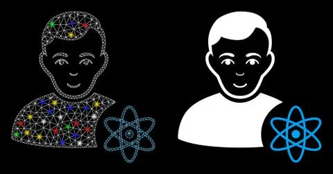 Flare Mesh Network Atomic Scientist Icon with Flare Spots Stock Illustration