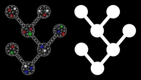Flare Mesh Network Binary Tree Icon with Flare Spots イラスト素材