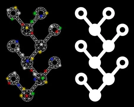 Flare Mesh Network Binary Tree Icon with Flare Spots Stock Illustration