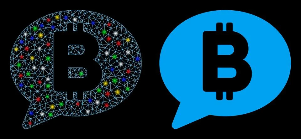 Flare Mesh Network Bitcoin Message Icon with Flash Spots Stock Illustration