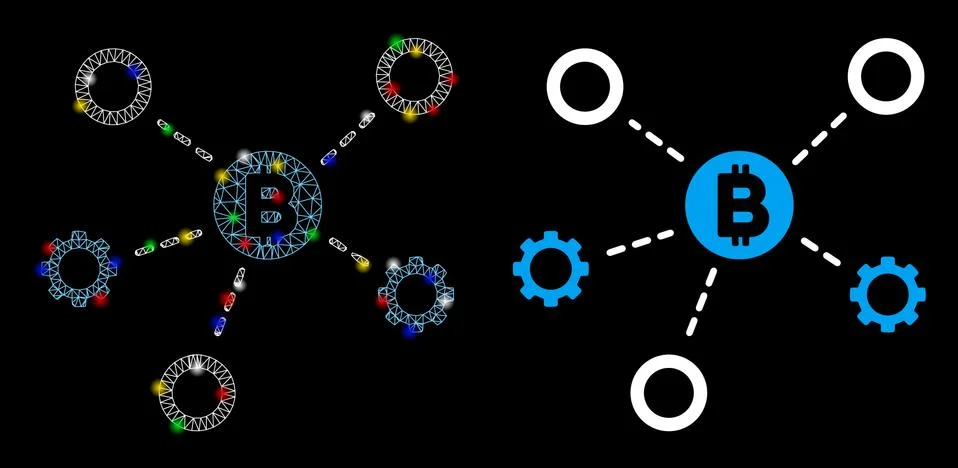 Flare Mesh Network Bitcoin Network Nodes Icon with Flare Spots 스톡 일러스트