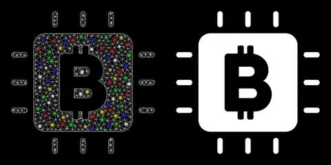 Flare Mesh Network Bitcoin Processor Chip Icon with Flare Spots Stockillustratie