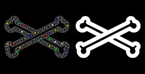Flare Mesh Network Bones Icon with Flare Spots 스톡 일러스트
