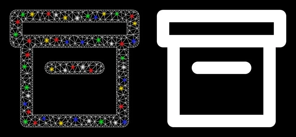 Flare Mesh Network Box Icon with Flare Spots Stock Illustration
