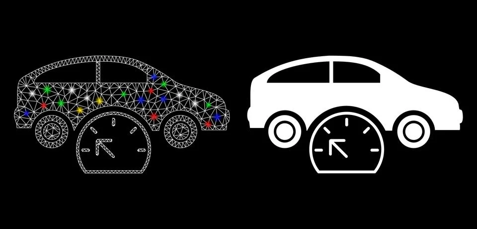 Flare Mesh Network Car Testing Icon with Flare Spots Stock Illustration